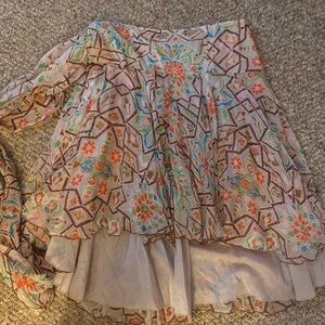 Diane Von Furstenberg Multicolor Floral High-Low Skirt, 100% Silk Shell